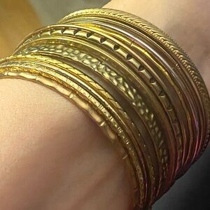 Vintage Assorted Textures Design Gold Tone Bangle Bracelet Set of 12 Stackable